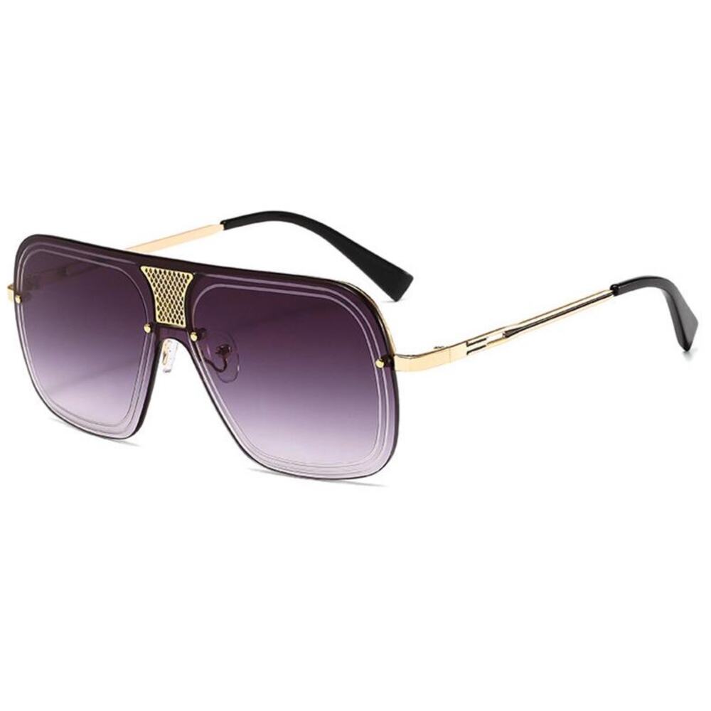 Black Rimless Oversized Square Unisex Gold Metal Bar Fashion Sunglasses NEW